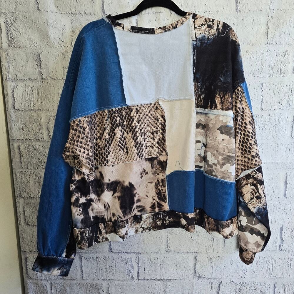 Zara Patchwork Mixed Print Long Sleeve Top - Picture 3 of 13